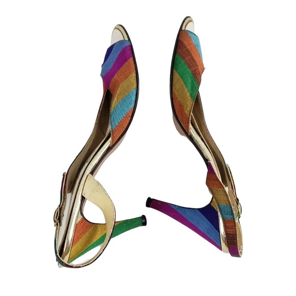 Paulette Rainbow Slingback Heel Peep Toe 7M - Picture 6 of 8